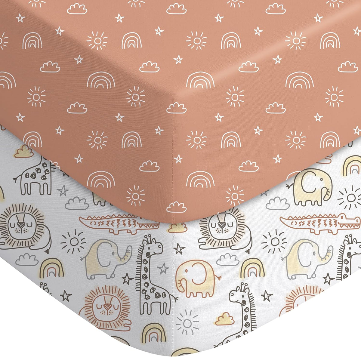 Yoofoss Baby Crib Sheets - Ultra Soft 2-Pack Fitted Sheets for Standard Crib & Toddler Mattress | Animal World Design, 52x28