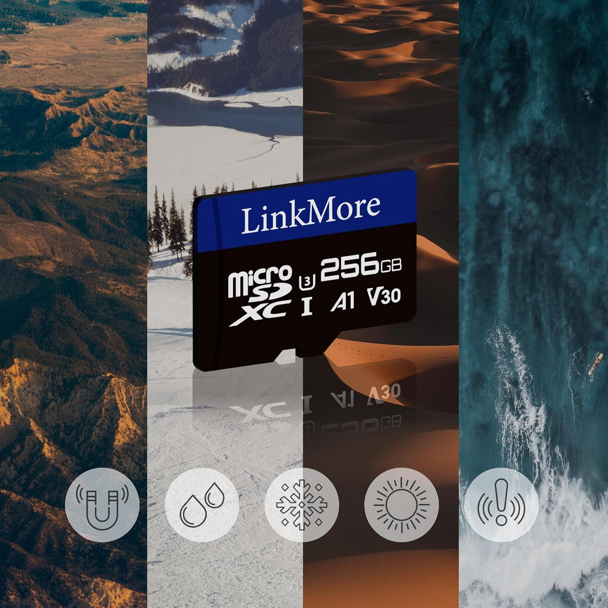 LinkMore XV13 256GB A1 U3 V30 10, 95MB/s, 65MB/s, MicroSD Memory Card, MicroSDXC UHS-I Class Read Up to Write Up to SD