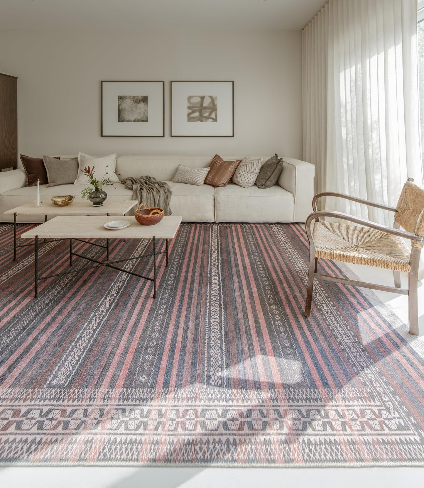 KNOTTING MATTERS Vibe Stripe 8’3” x 11’6” Area Rug – Sand, Charcoal & Clay Heritage Flatweave, Low-Pile – Easy Clean Area Rug – Perfect for Living Room, Dining Room, Bedroom – Pet & Kid Friendly