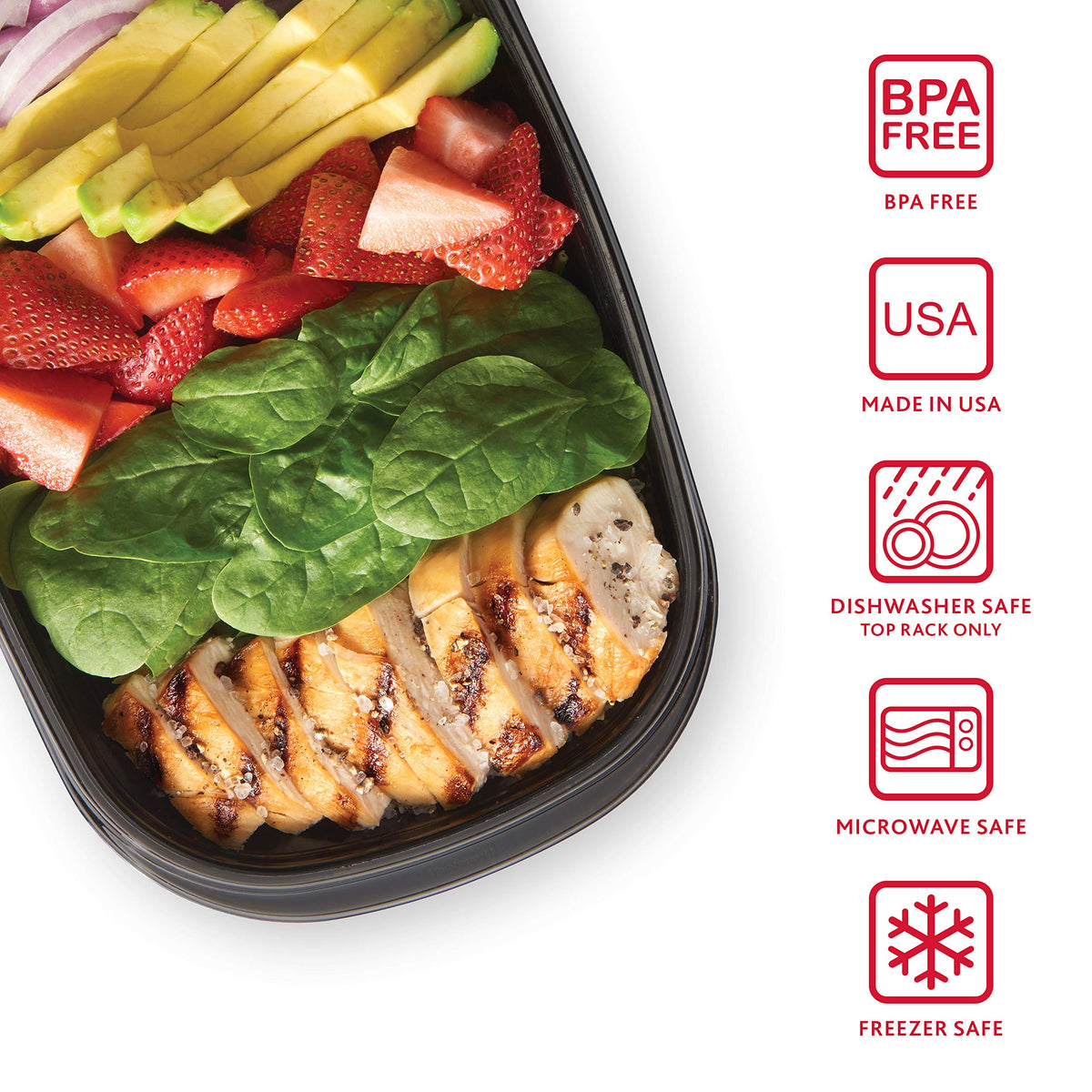 Rubbermaid TakeAlongs Food Storage Containers, Set of 22 (44 Pieces Total) | for Meal Prep, Lunch for Adults & Kids | Reusable & Stackable, 4-Cup, 22-Pack, Black
