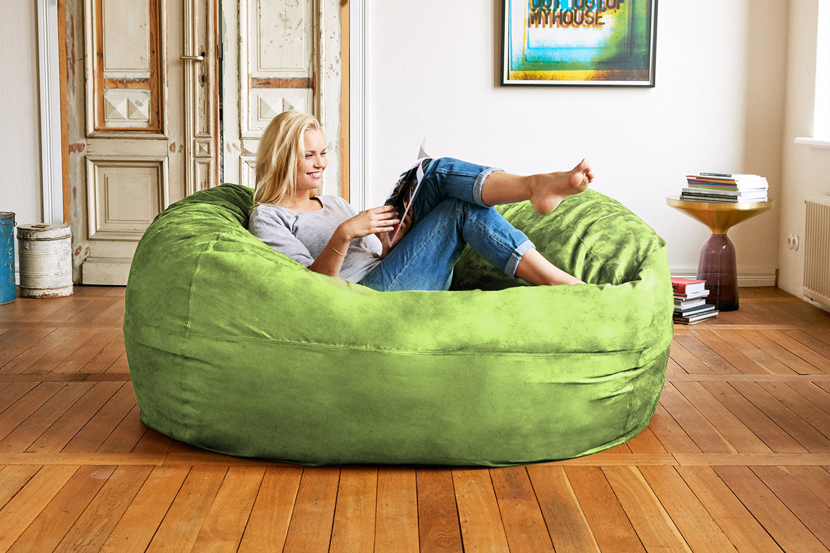 Lumaland Luxurious Giant 6ft Bean Bag Chair with Microsuede Cover - Ultra Soft, Foam Filling, Washable XL Bean Bag Sofa for Kids, Teenagers, Adults - Sack Chair for Dorm, Family Room - Light Green