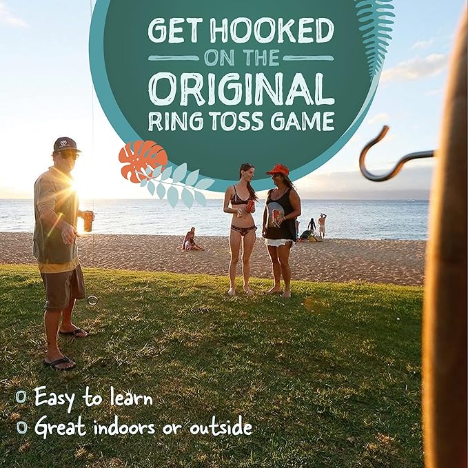 Tiki Toss Ring Toss Game for Adults & Kids - Hook and Ring Games with String and Hooks for Indoor/Outdoor Use, Man Cave Decor & Stuff, Gifts for Men - Standard or Deluxe 12.3" / Tiny 5"