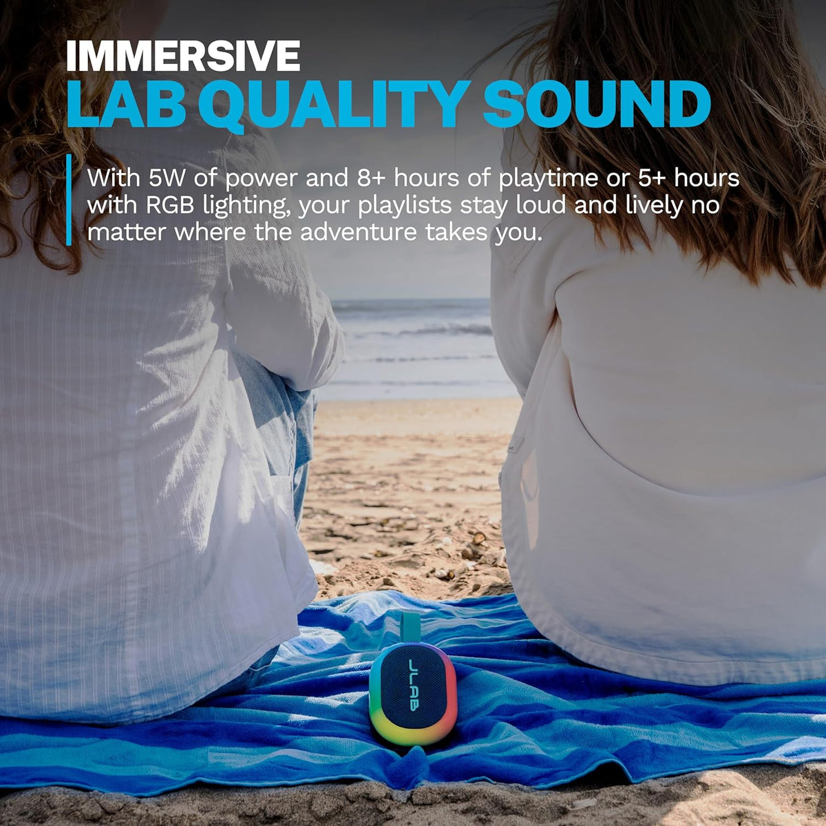 JLab 8+ IP55 100 Pop Party Portable Bluetooth Speaker, Navy, Hours of Playtime, Waterproofing, Detachable Loop Handle