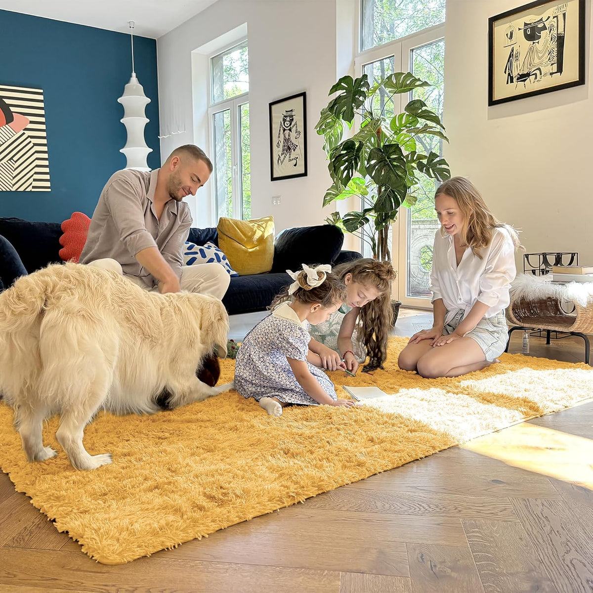 OLANLY Machine Washable 2x6 Runner Rug - Soft Fluffy Shaggy Indoor Carpet for Bedroom & Hallway | Mustard Yellow