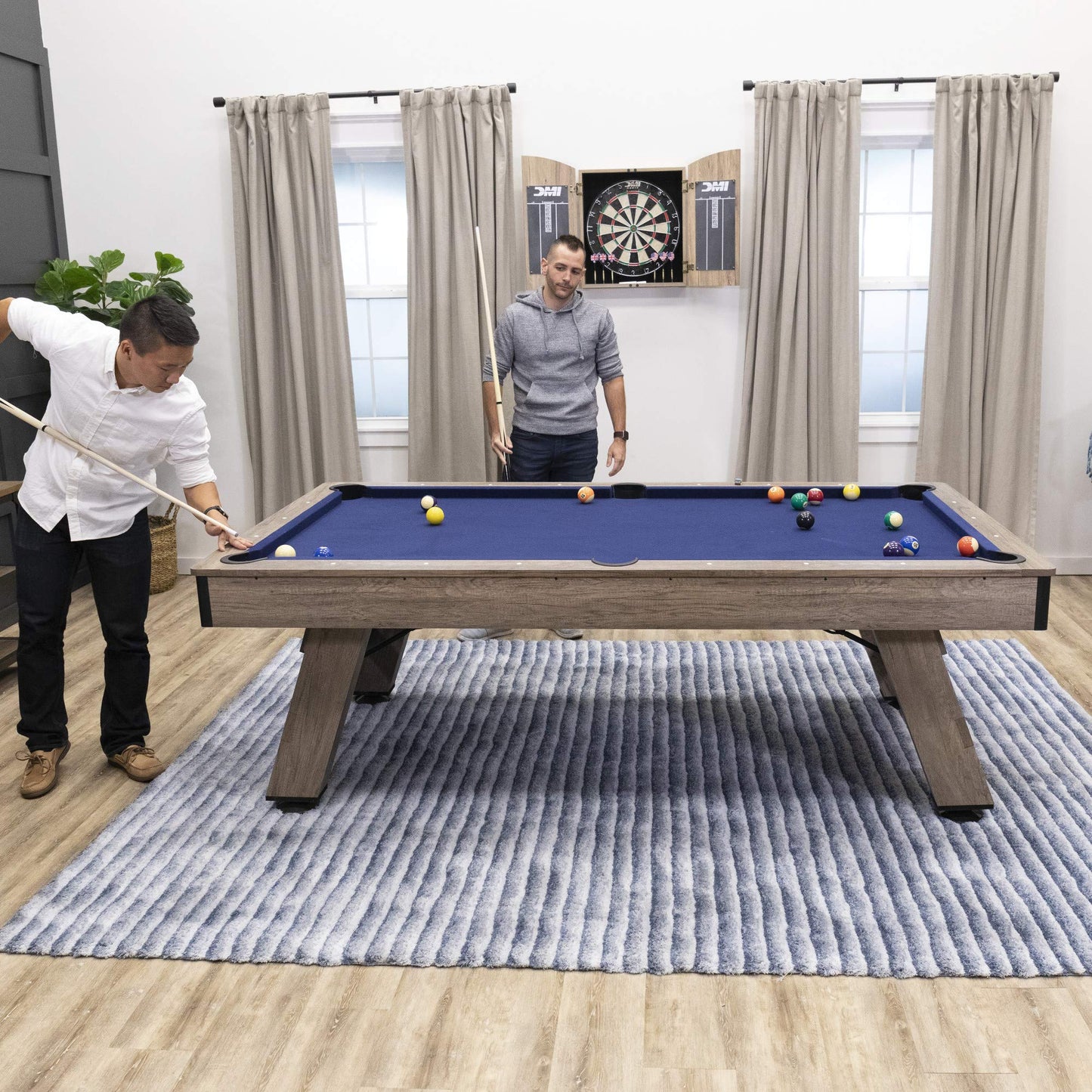 American Legend Brookdale 90” Billiard Table with Rustic Wood Finish and Navy Blue Cloth