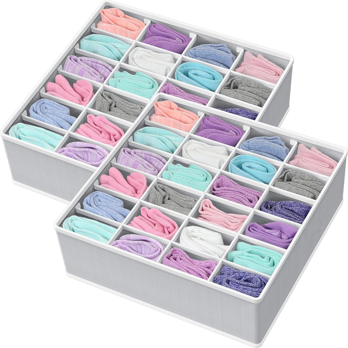 Simple Houseware 24-Cell Gray Sock Organizer - 2 Pack Closet Drawer Divider for Neat Storage