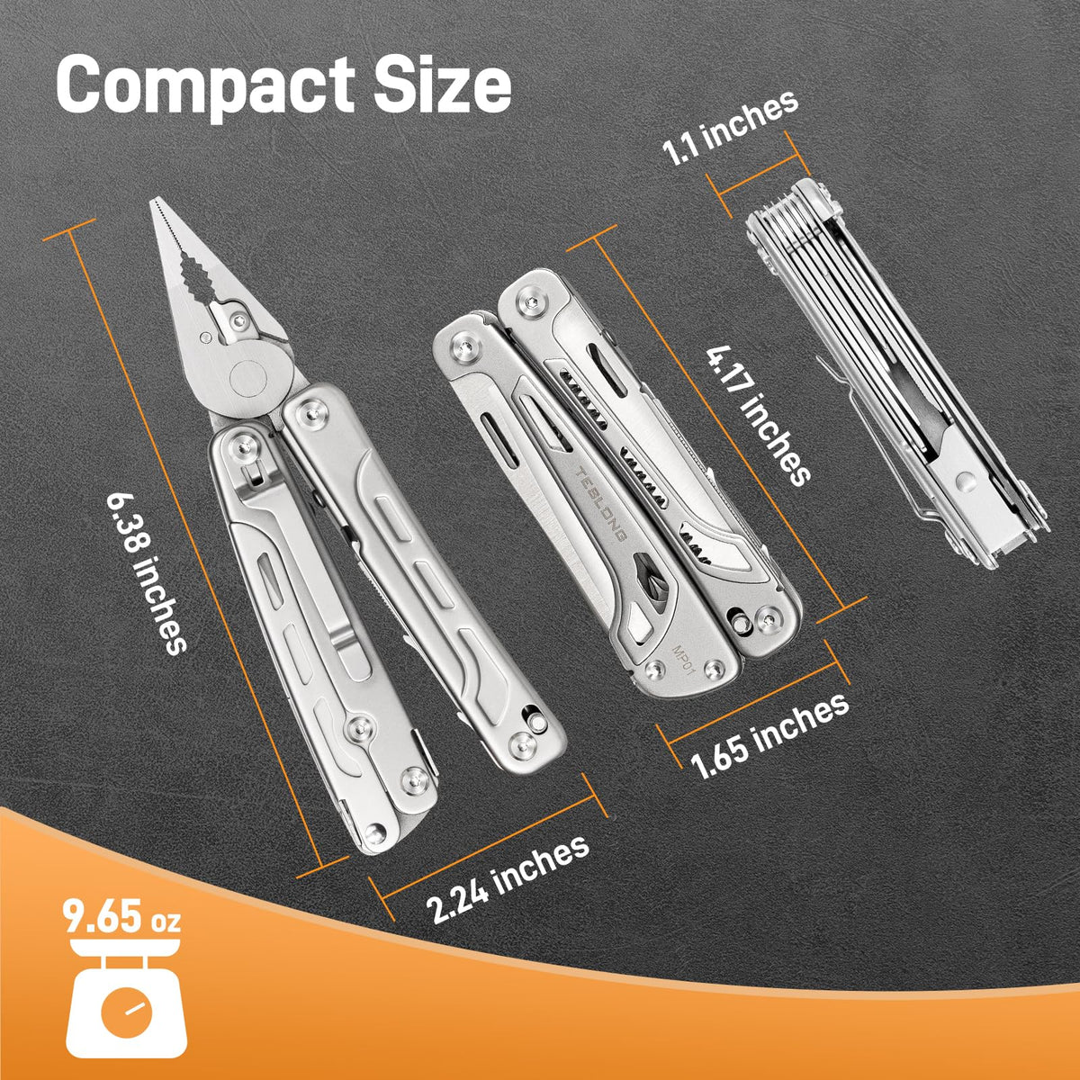 Teslong 18-in-1 EDC Multitool Pliers with Scissors, Pocket Knifes with Screwdrivers, Replaceable Wire Cutters and Saw with Self-locking, Outdoor, Survival, Camping, Stainless Steel, Gift for Men Dad