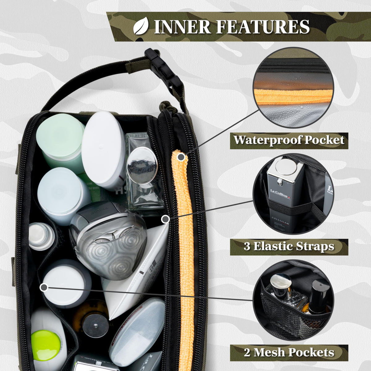 PAVILIA Tactical Toiletry Bag for Men, Travel Hygiene Bag, Military Gear Dopp Kit, Water Resist Molle Accessories Pouch, Mens Shaving Essentials, Gym Bathroom Shower Small Toiletries Tool EDC, Olive