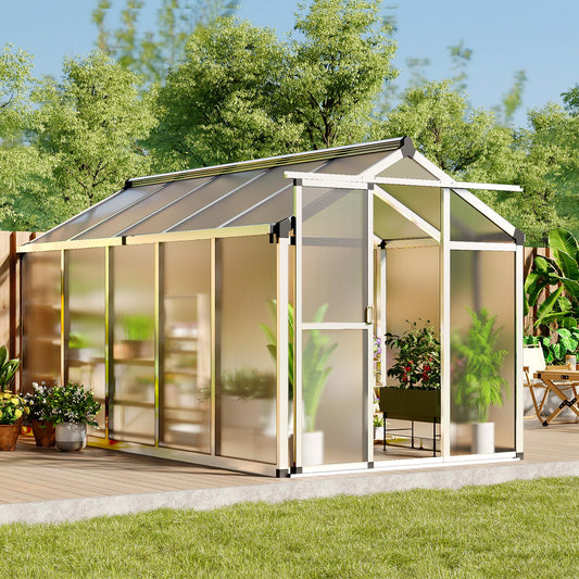 GarveeTech 6X10 FT Greenhouse, Polycarbonate Garden Greenhouse for Outdoors,Aluminum Frame Green House with Lockable Door and Adjustable Roof Vent, Ideal for Backyard Patio and Outside Growing