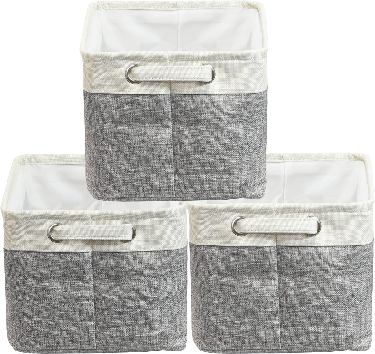 Simple Houseware Large Fabric Storage Bin, 14.4" x 10" with Handles, 3-Pack, Foldable Organizer for Closet and Shelf, Gray