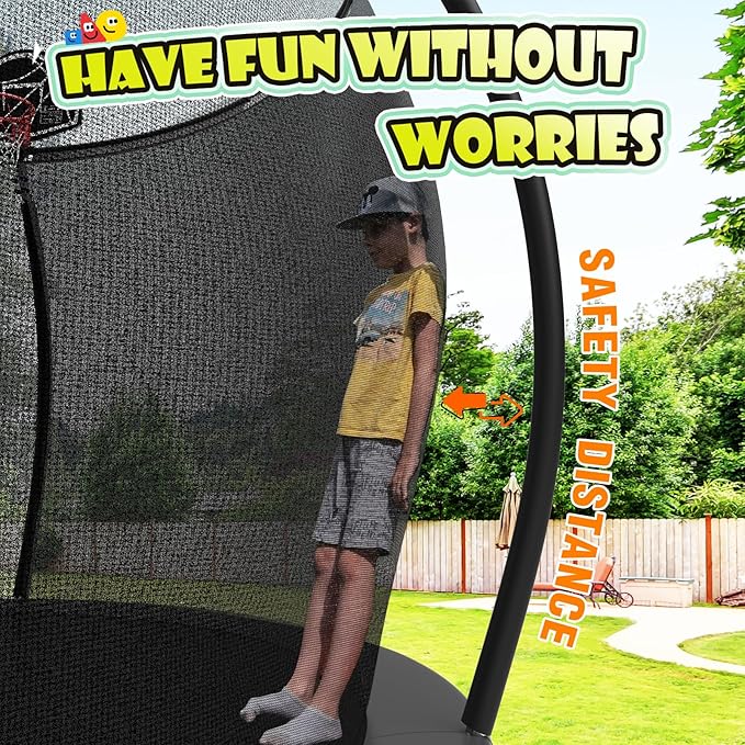 12 14 15 16FT Trampoline Outdoor with Basketball Hoop, Trampoline with Lights for Kids and Adults, Recreational Trampolin with Sprinkler, Stakes