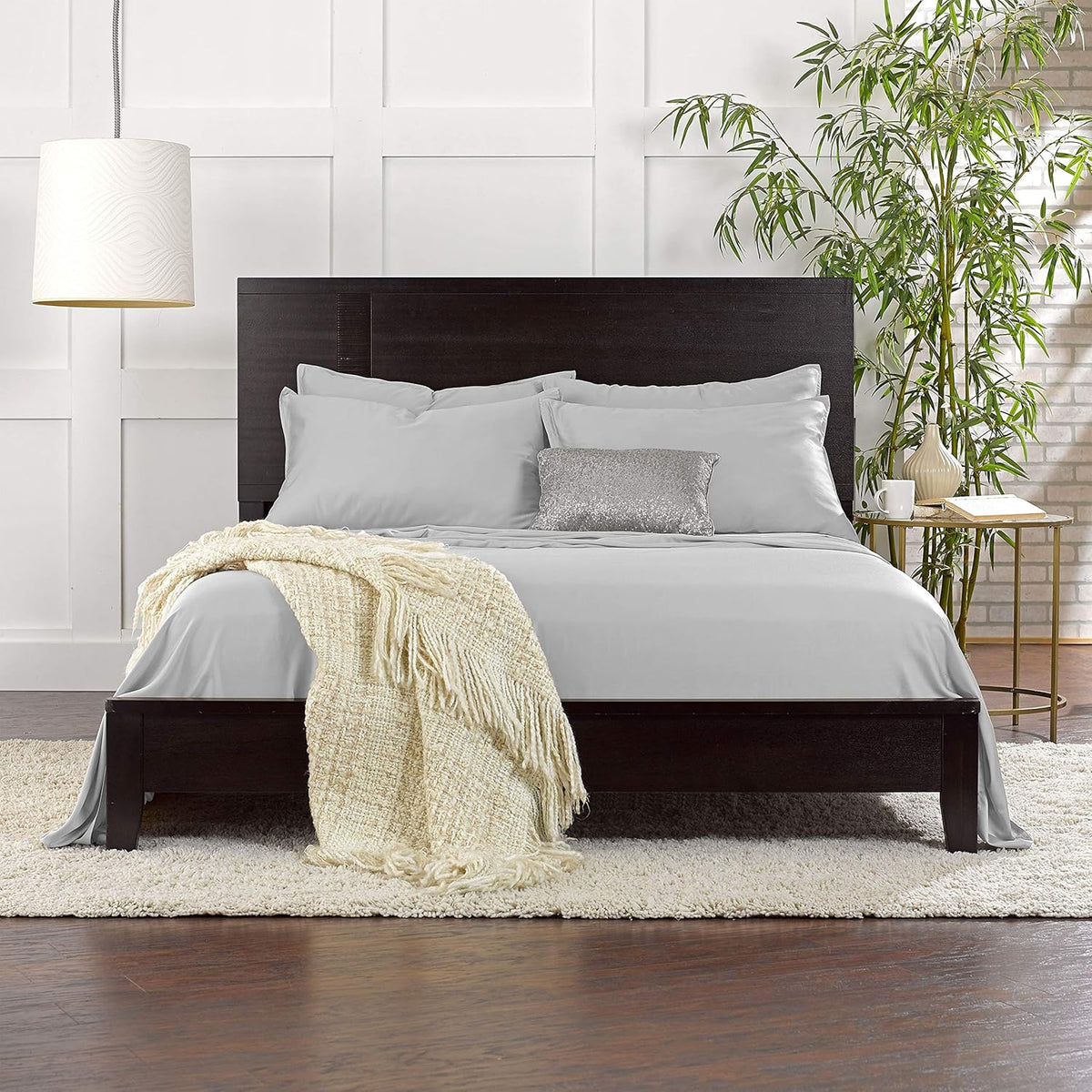 Pure Bamboo King Sheets - Luxuriously Soft 100% Organic Viscose Bed Sheet Set | Cooling & Durable (King, Silver Pearl)