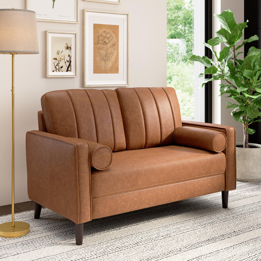 Bush Home 54-inch Loveseat, Living Room Furniture, Max Collection, Buffed Camel Vegan Leather