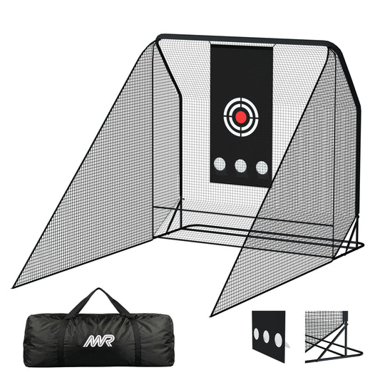 MR Golf Hitting Net 10’x10’ with Side Barriers, Extra Large Golf Practice Net with Ball Return System, Golf Simulator