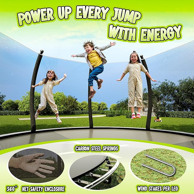 8FT 10FT 12FT 14FT 16FT Trampoline with Pop-up Quick Connector and Basketball Hoop, Trampoline Outdoor with Enclosure, Ladder, ASTM Approval for Kids and Adults