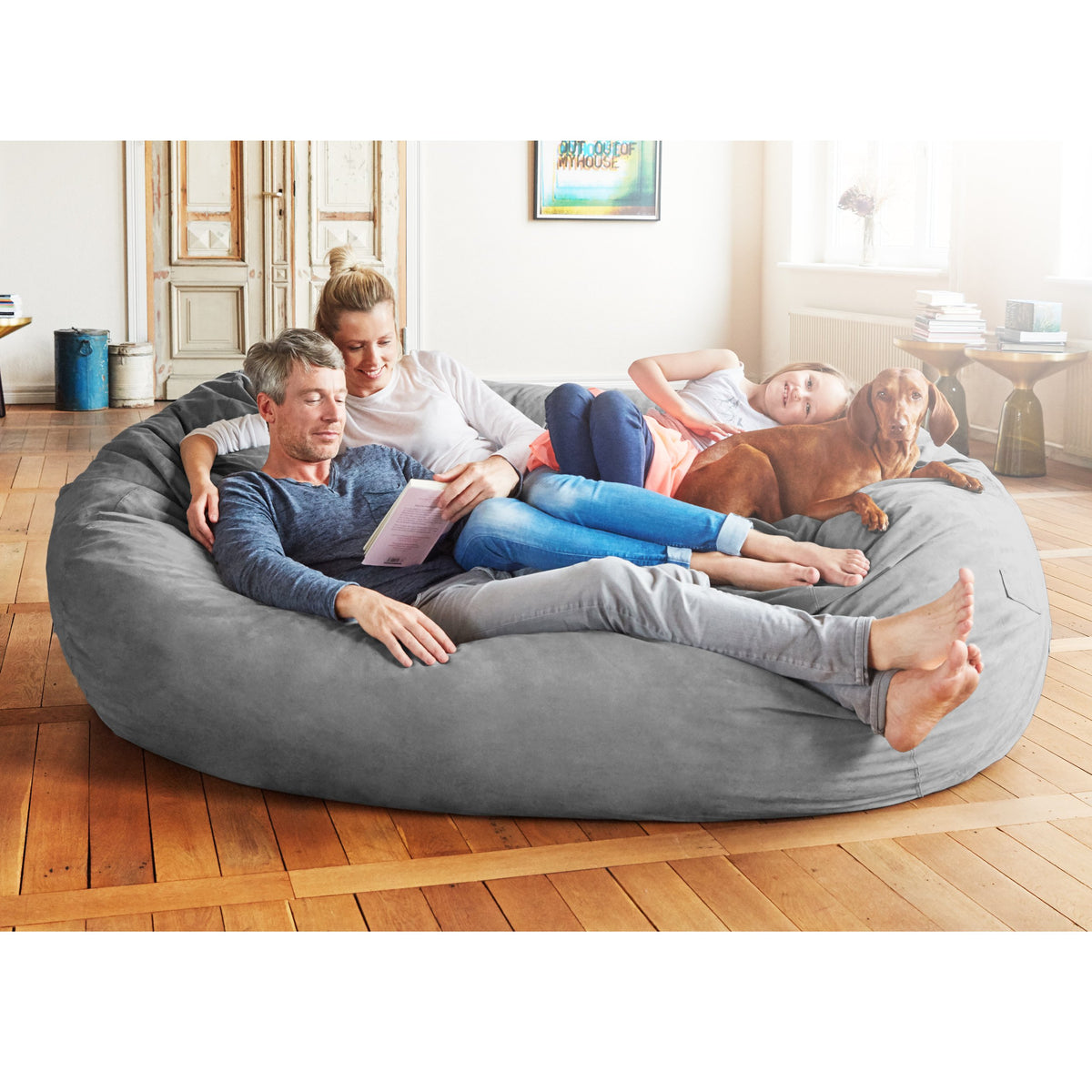 Lumaland Luxurious Giant 7ft Bean Bag Chair with Microsuede Cover - Ultra Soft, Foam Filling, Washable XXL Sofa for Kids, Teenagers, Adults Sack Dorm, Family Room Dark Grey