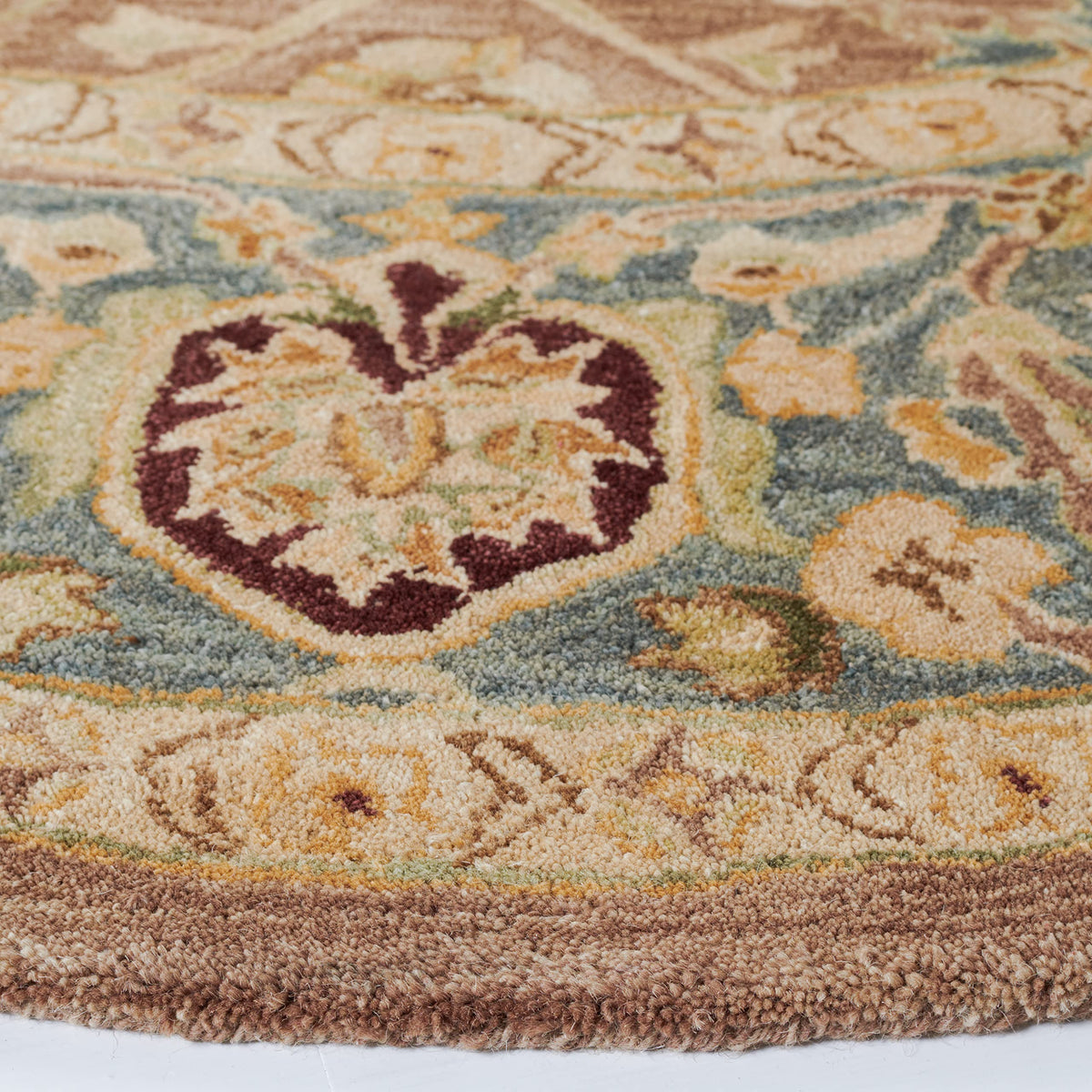 SAFAVIEH Anatolia Collection Area Rug - 4' Round, Brown & Blue, Handmade Traditional Oriental Wool, Ideal for High Traffic Areas in Living Room, Bedroom (AN549A)