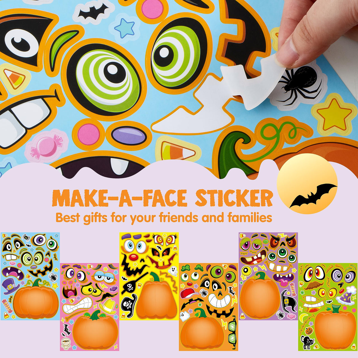 JOYIN 48 Pcs Halloween Pumpkin Stickers for Kids, Halloween Party Favor, Craft Party Supplies, Funny Sticker with Different Pumpkin Design, Classroom Activities Games Goodies Treat Gifts（Age 3+）
