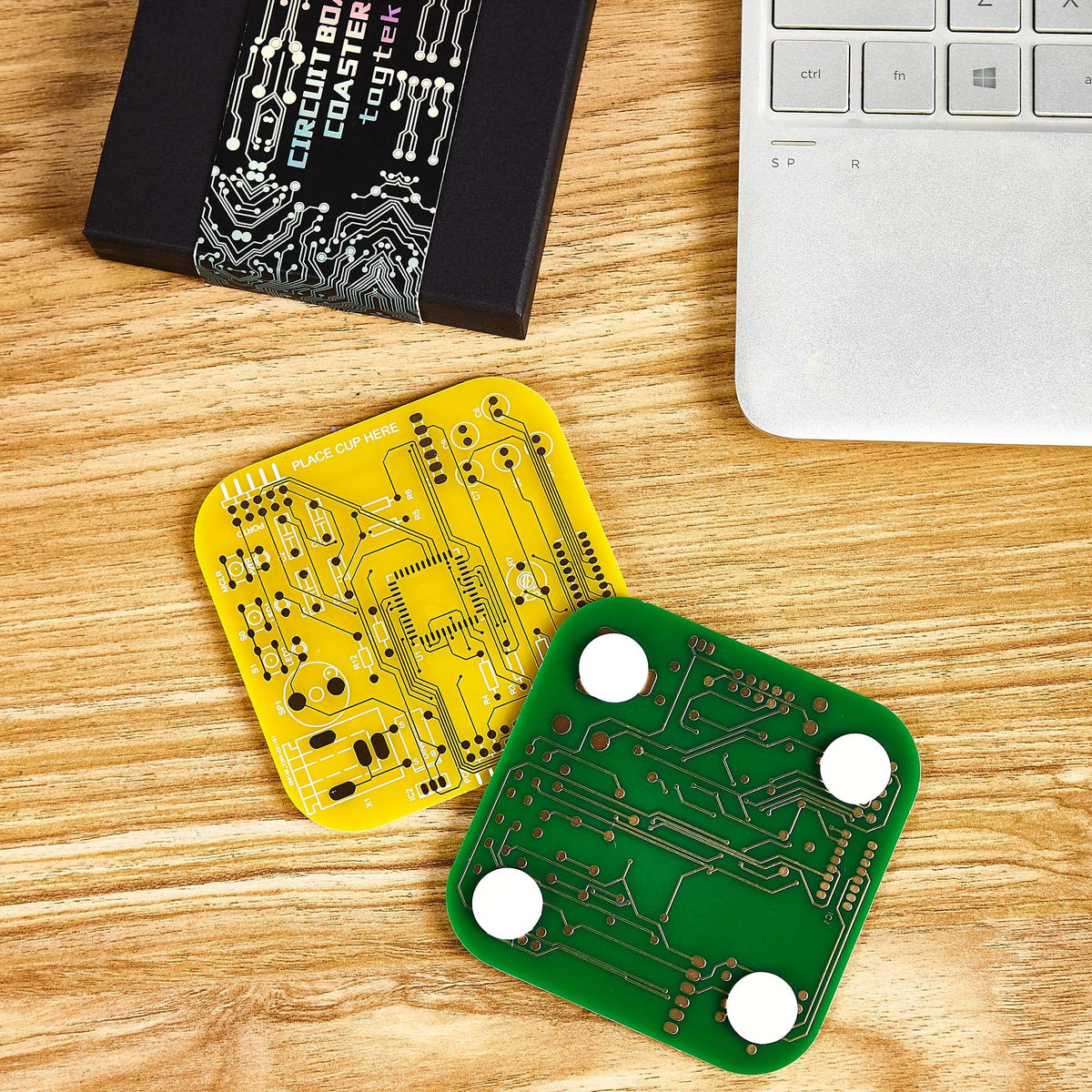 Coasters for Drinks in PCB-Design Green Coasters Decor with Immersion Gold Circuit Board for Coffee Table Bar Office Tech Gifts for Boyfriend Gamer Geek Engineer Dad Men Anniversary