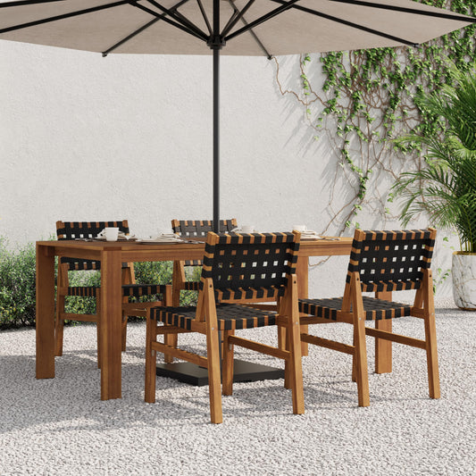 Christopher Knight Home Balew Acacia Wood Patio Dining Set for 4, Solid Wood Outdoor Dining Table Set for 4, 5 Piece Outdoor Dining Set with Rectangular Table and Woven Rope Accents, Teak+Black