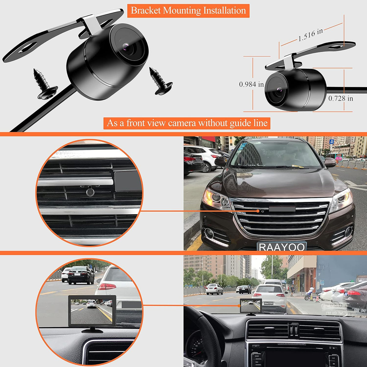 RAAYOO 170Wide IP69 18.5mm, 12V/24V, Backup Camera Flush Mount, Metal Housing View Angle Rear/Side/Front View Camera