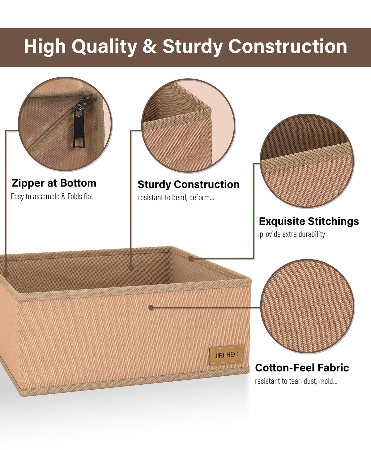 Clothes Organizer, Transform Your Drawers in Seconds - Cream Set of 6 Foldable Storage Boxes with Zipper, Durable 600D Fabric, Includes Fragrance Sachets, Ideal for Underwear, Socks, Baby Clothes