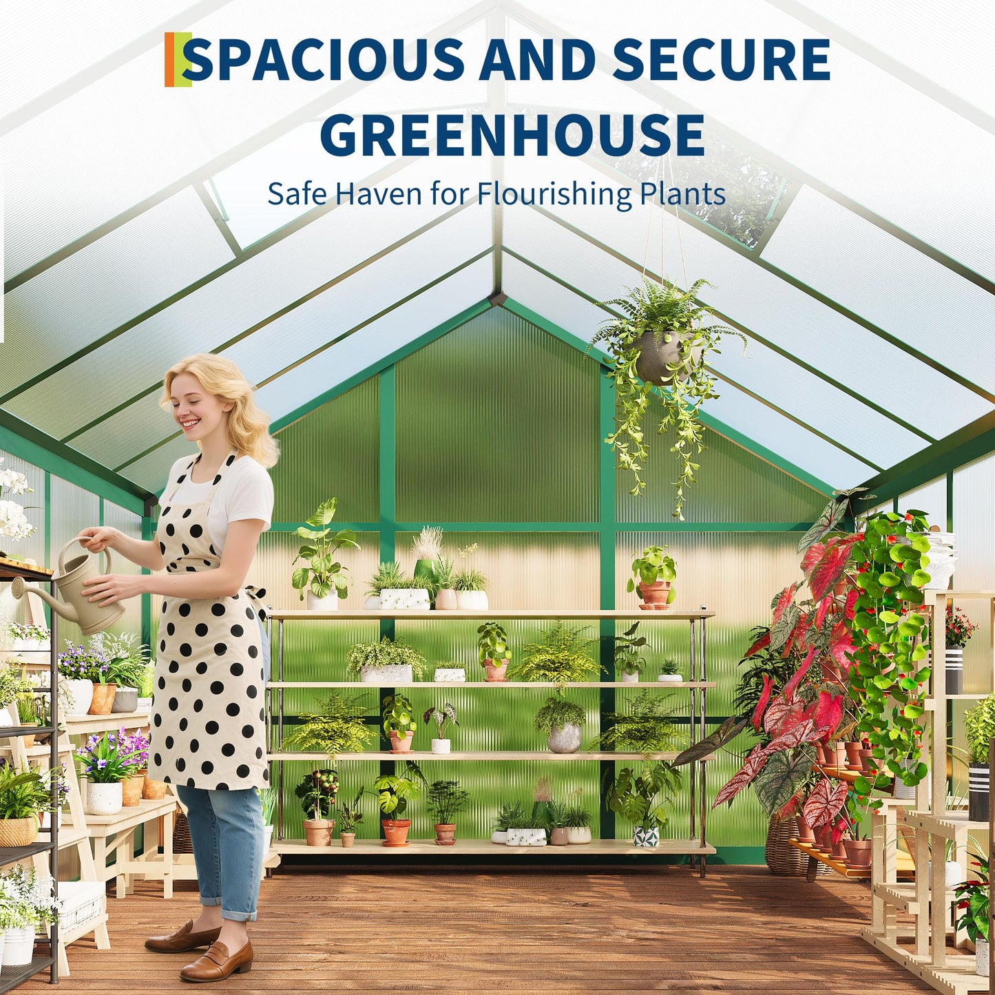 Garvee 8 x 10 FT Greenhouse, Greenhouses for Outside, Polycarbonate Greenhouse with Aluminum Frame, Lockable Door and Ajustable Roof Vent for Backyard, Green Houses for Outside Garden Backyard, Patio