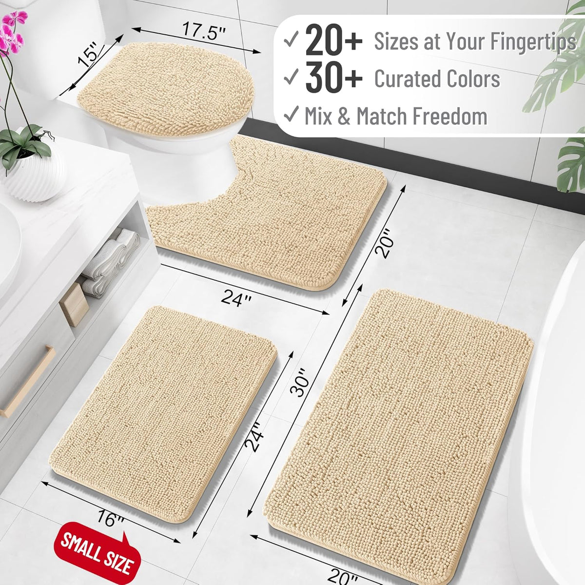 OLANLY Bathroom Rugs - Extra Soft Chenille Bath Mats with Rubber Backing | Quick Dry, 30x20, Beige