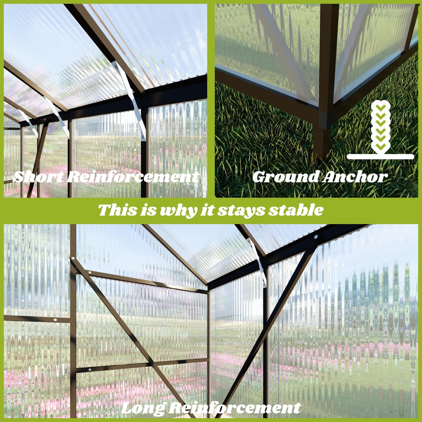 8 x 14 FT Greenhouse for Outdoors, Polycarbonate Greenhouse with Quick Setup Structure and Roof Vent, Aluminum Large Walk-in Green House for Outside Garden Backyard, Dark Gray