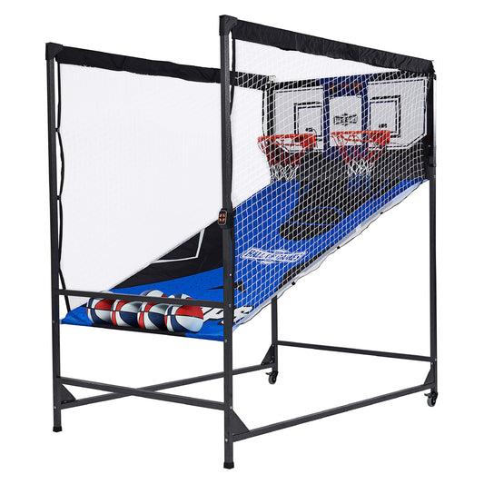 Hall of Games Premium Arcade Cage Basketball Game with Steel Frame and Polycarbonate Backboard, Dual Shot LED Scoring with 6 Size 8.5 Inch Basketballs
