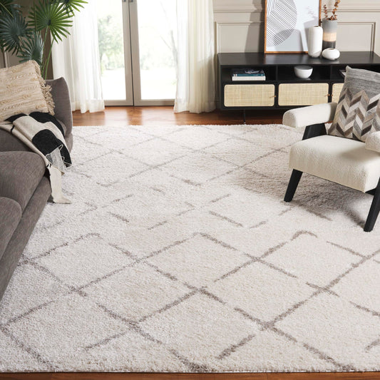 SAFAVIEH Area Rug 10x14 - Arizona Shag Collection - Large - Ivory & Beige, Moroccan Boho Design, Non-Shedding & Easy to Clean, Ideal for Living Room, Bedroom, Dining Space (ASG743A)