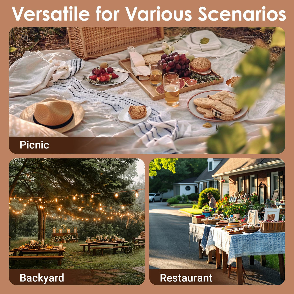 72" Rectangular Outdoor Picnic Table for 6 Person,Heavy Duty Wooden Dining Set with Built-in Benches, 1.97" Umbrella Hole, Waterproof&Corrosion-Resistant, Ideal for Garden, Backyard, BBQ,Courtyardfa
