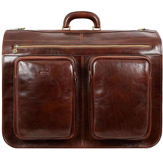 Time Resistance Leather Garment Bag - Slim Suit Duffel Carry-On Suitcase for Dress Protection (Brown)