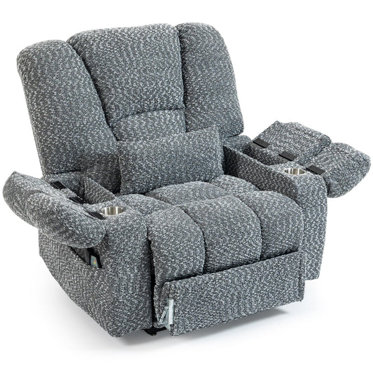 JIKFRIMA Big Man Recliner 500lbs Power Lift Recliner Chair for Big Tall Elderly Adults Oversized Lay Flat Lift Recliner with Extended Footrest,Heat Massage,Flip Arm Storage Cup Holders,USB Type C