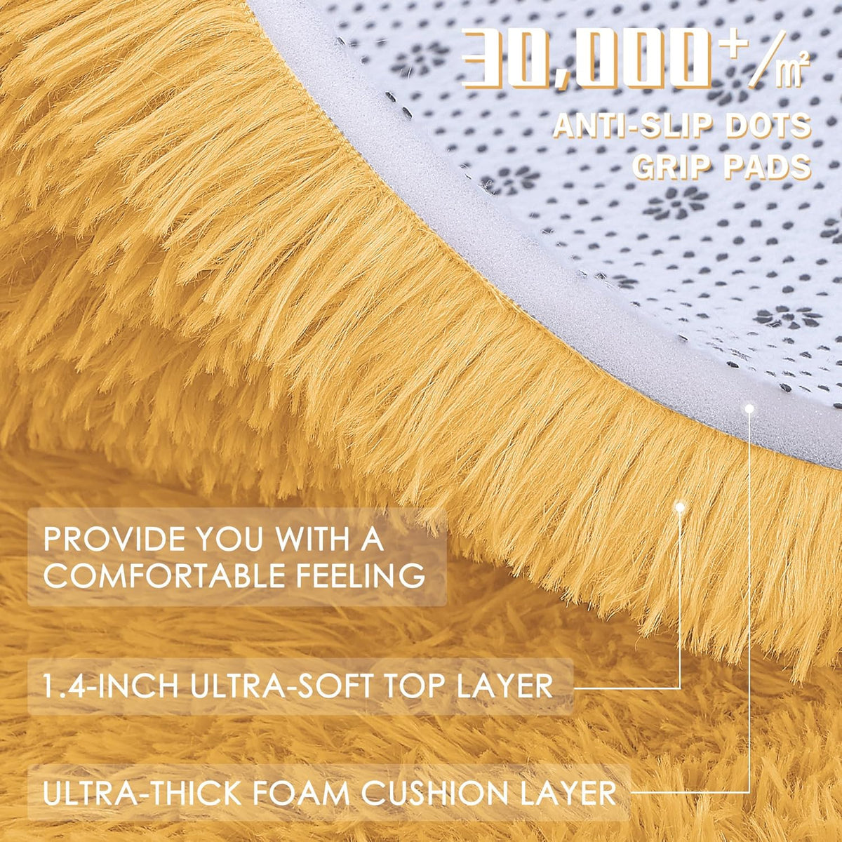 OLANLY Soft Fluffy Shaggy Bedside Rug - Machine Washable 2x3 Entryway Carpet in Mustard Yellow