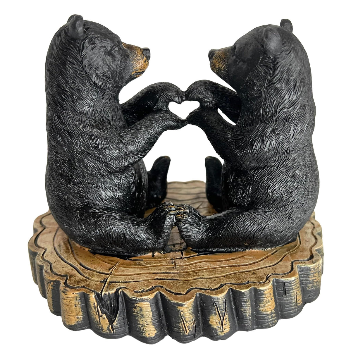 Two Black Bears Heart Hands Figurine – 6” Wide Whimsical Bear Couple I Love You Statue – Rustic Home, Cabin, Lodge, Office Decor
