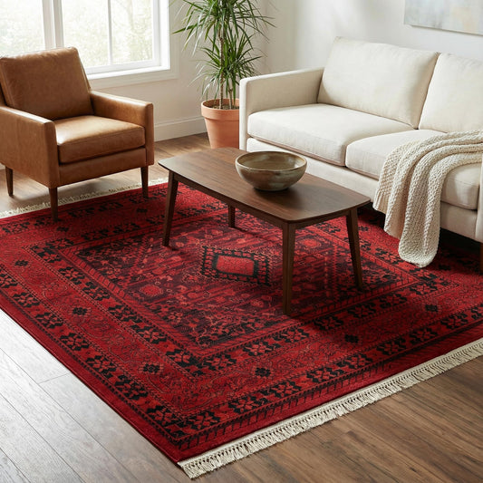 Unique Loom Tekke Collection Area Rug - Sheibani (7' 10" Square, Red/ Black)
