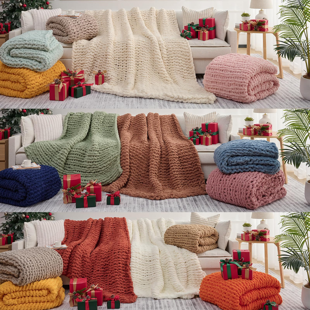 L'AGRATY Chunky Knit Blanket Throw,Soft Chenille Yarn Throw Blanket 50x60，Handmade Cable Knit Crochet Blanket,Large Knit Blankets Chunky Yarn,Rope Knot Throw Blanket for Couch Sofa Bed Home Decor