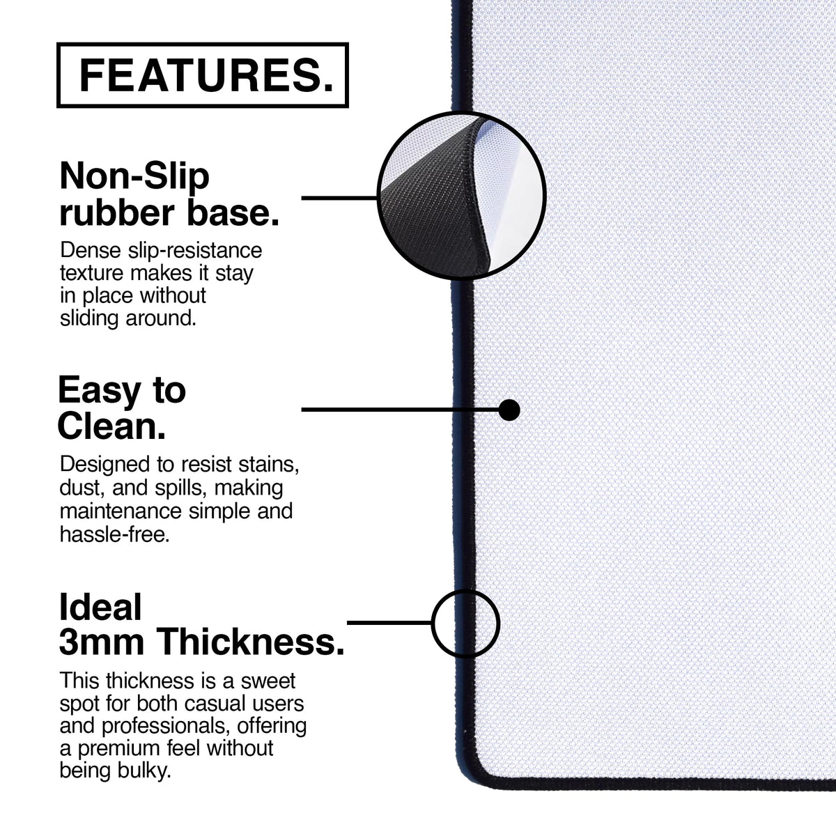 MPCO. Real Tree Large Gaming Desk Pad - 36" x 17" Duraglyde Fabric Edge Snow White – with Logo Desk Mats - Non-Slip, Washable, Smooth Glide for Precision Gaming & Work