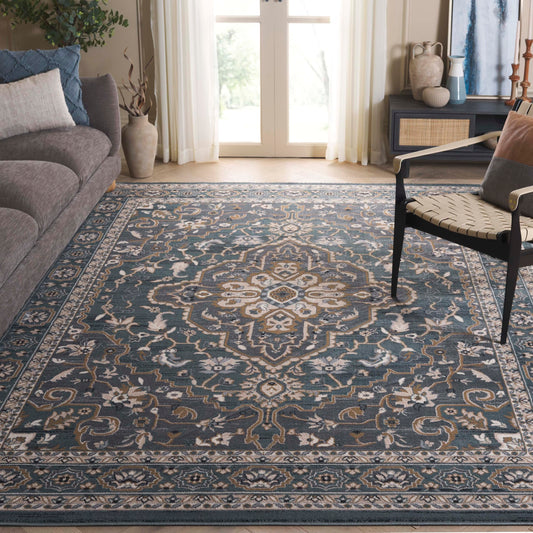 SAFAVIEH Lyndhurst Collection Area Rug - 9' x 12', Teal & Grey, Traditional Oriental Design, Non-Shedding & Easy Care, Ideal for High Traffic Areas in Living Room, Bedroom (LNH338A)