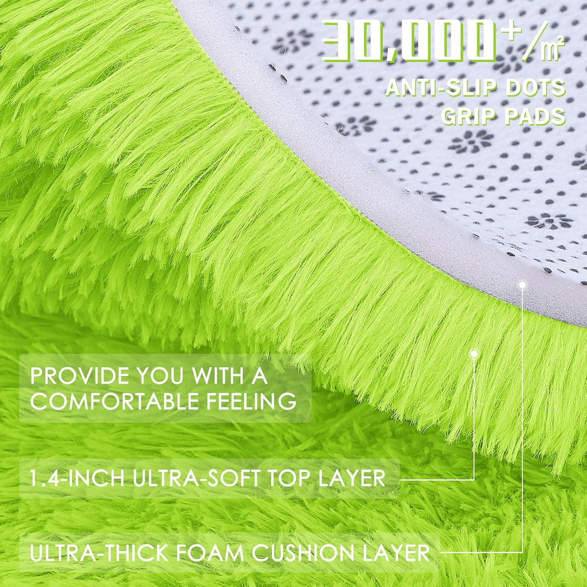 OLANLY 3x5 Machine Washable Bedside Rug - Soft Fluffy Shaggy Carpet for Kids & Nursery | Lime Green