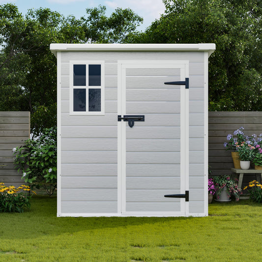 YOPTO 6x6 FT Storage Shed Garden House with Lockable Doors and Vents Waterproof Resin Outdoor Tool Cabinet W/Floor & Window,for Bicycles,Lawnmowers,Lawn,All Weather Use,Gray