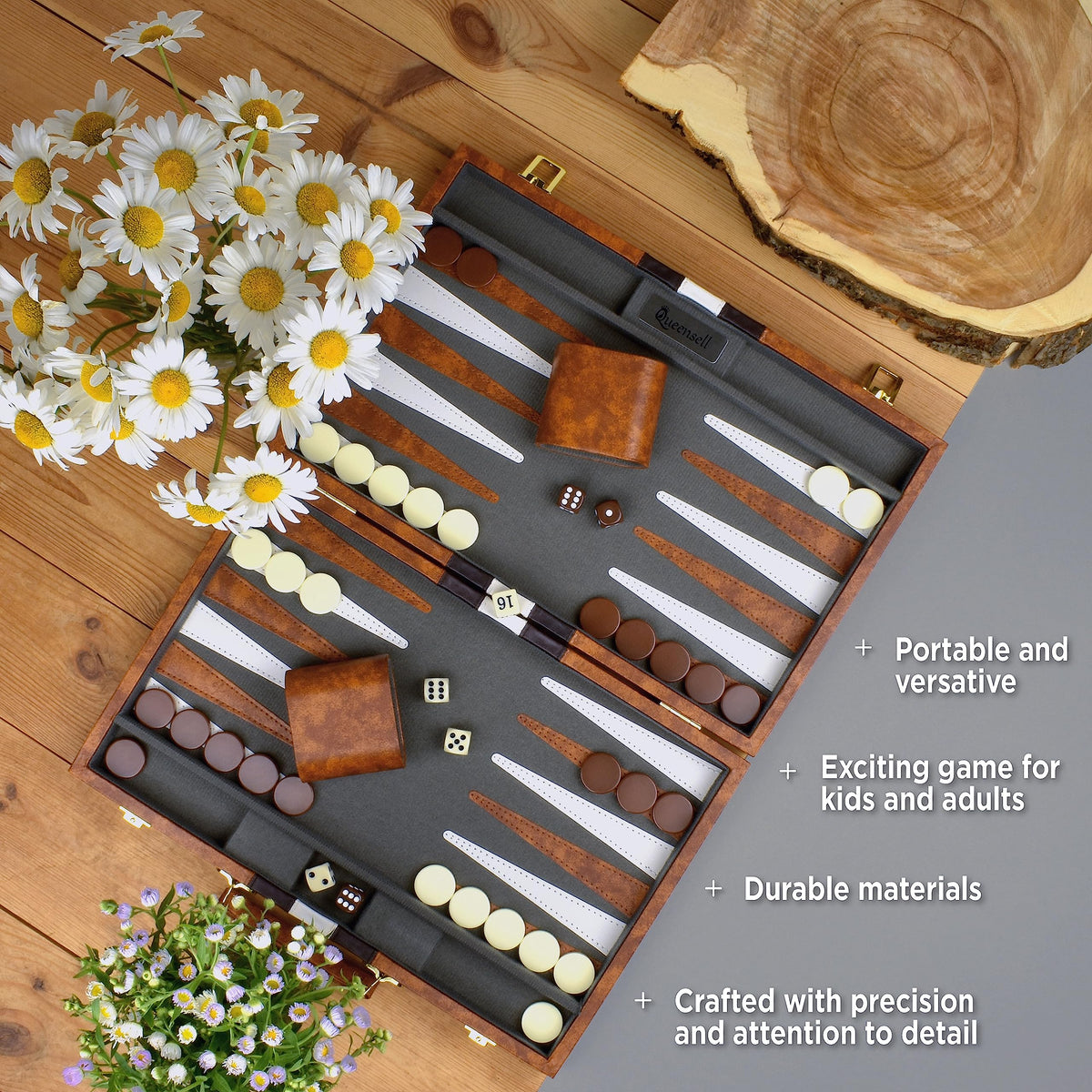 Large Backgammon Sets for Adults - Classic Board Games for 2 Players Adults and Kids - Premium Backgammon Set 15 inch Board and 32 Backgammon Pieces in Quality PU Leather Case - Gift for Man