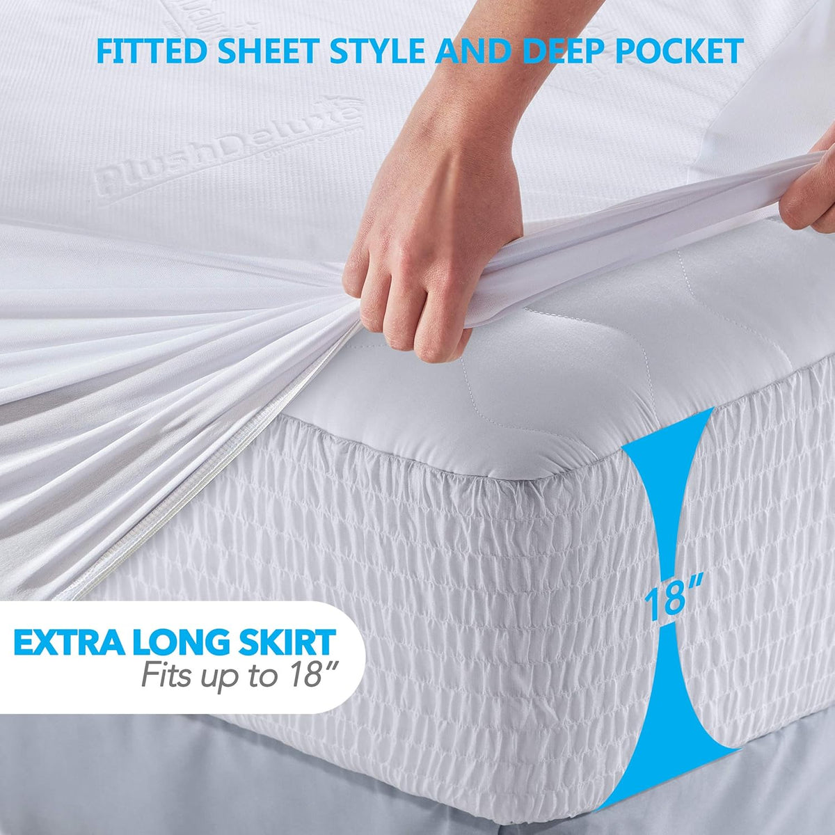 PlushDeluxe Bamboo Mattress Protector - King Size, Waterproof & Ultra Soft for Comfort - White
