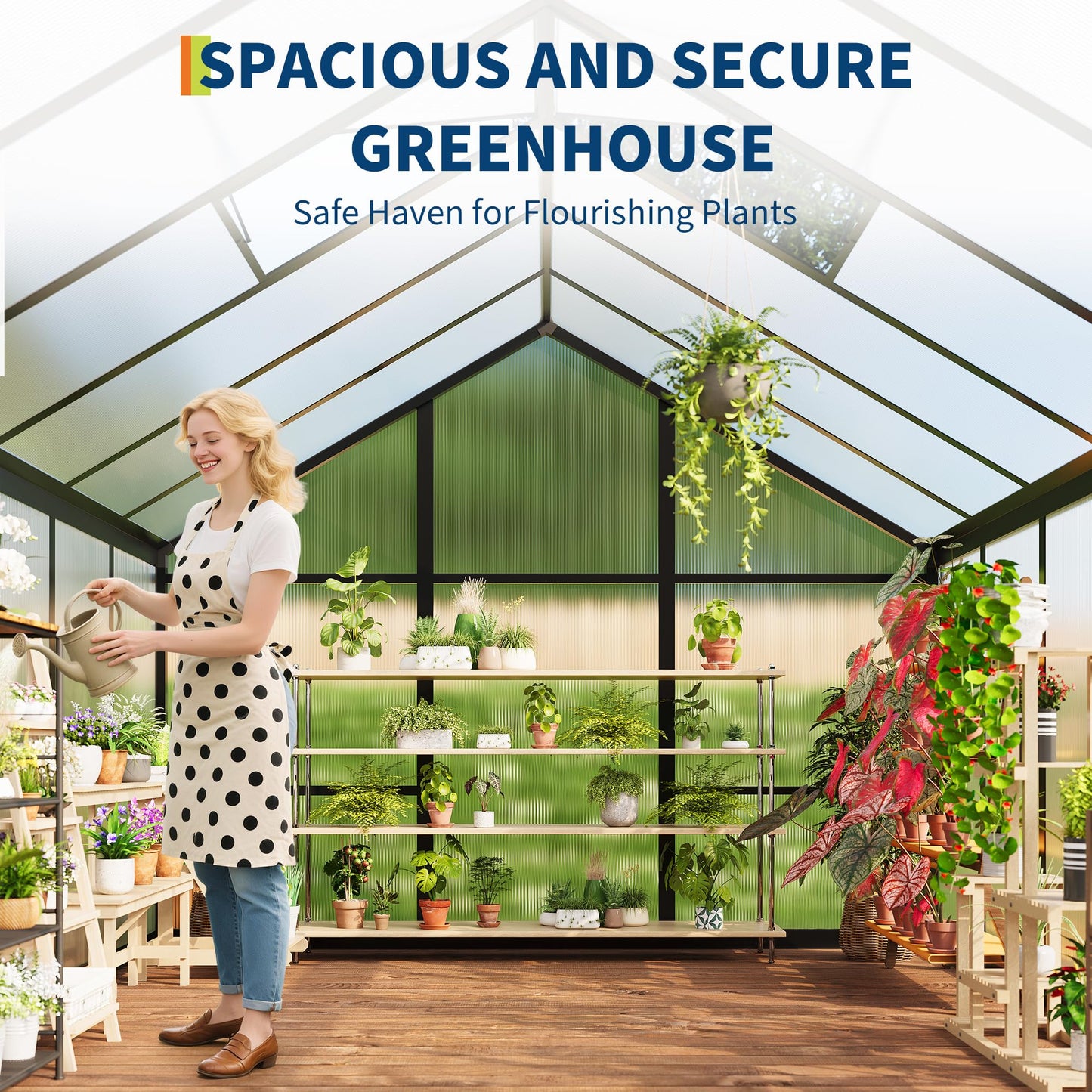 IDEALHOUSE 6×8 FT Greenhouse, Large Walk in Greenhouses for Outdoors and Garden Planting, Polycarbonate Greenhouse with Enhanced Aluminum Frame, Green Houses with Quick Setup Structure and Roof Vent