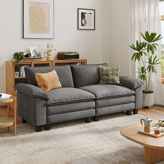 LINSY HOME 90'' Cloud Loveseat Sofa, Modular Sectional Couches Corduroy Cloud Couch Soft Modern Comfy Love Seat Sofa Set for Living Room Apartment Office, Grey