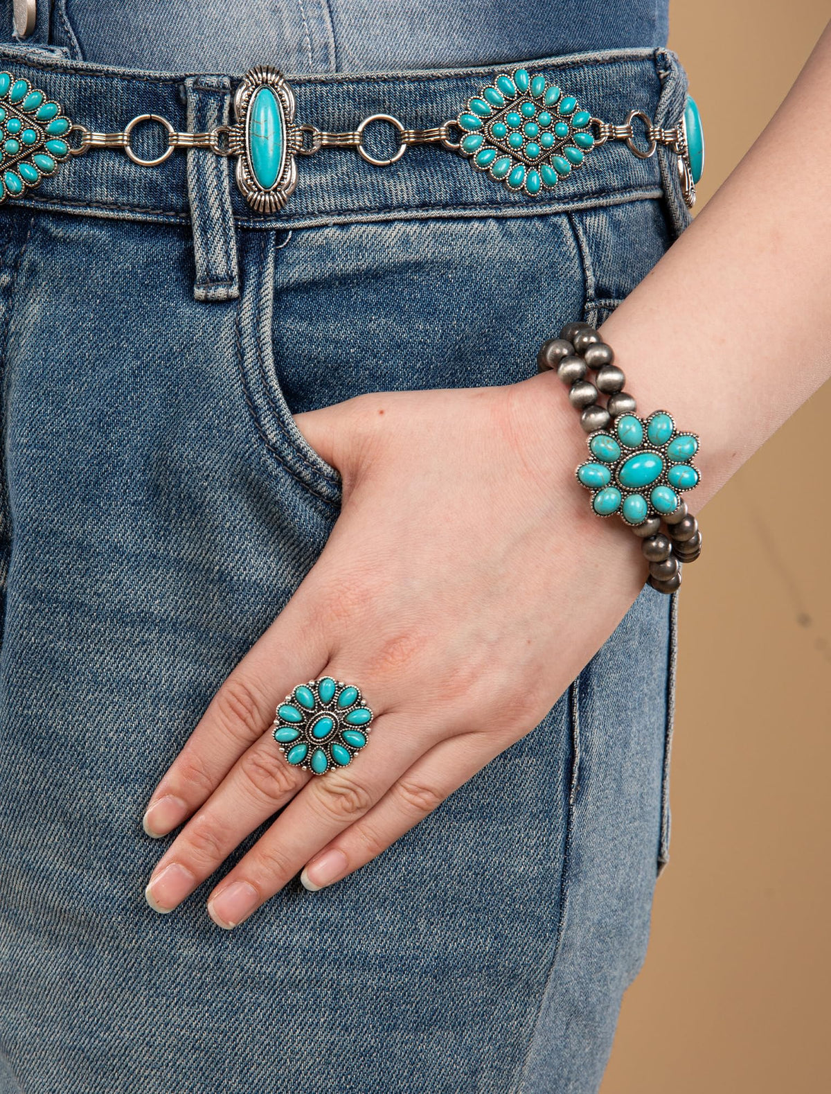 Montana West Rustic Couture's Jewelry Western Navajo Beaded Turquoise Cuff Bangle Bracelets Bohemian Vintage Elastic Bracelet for Women Cowgirl RCW-WH05TQ