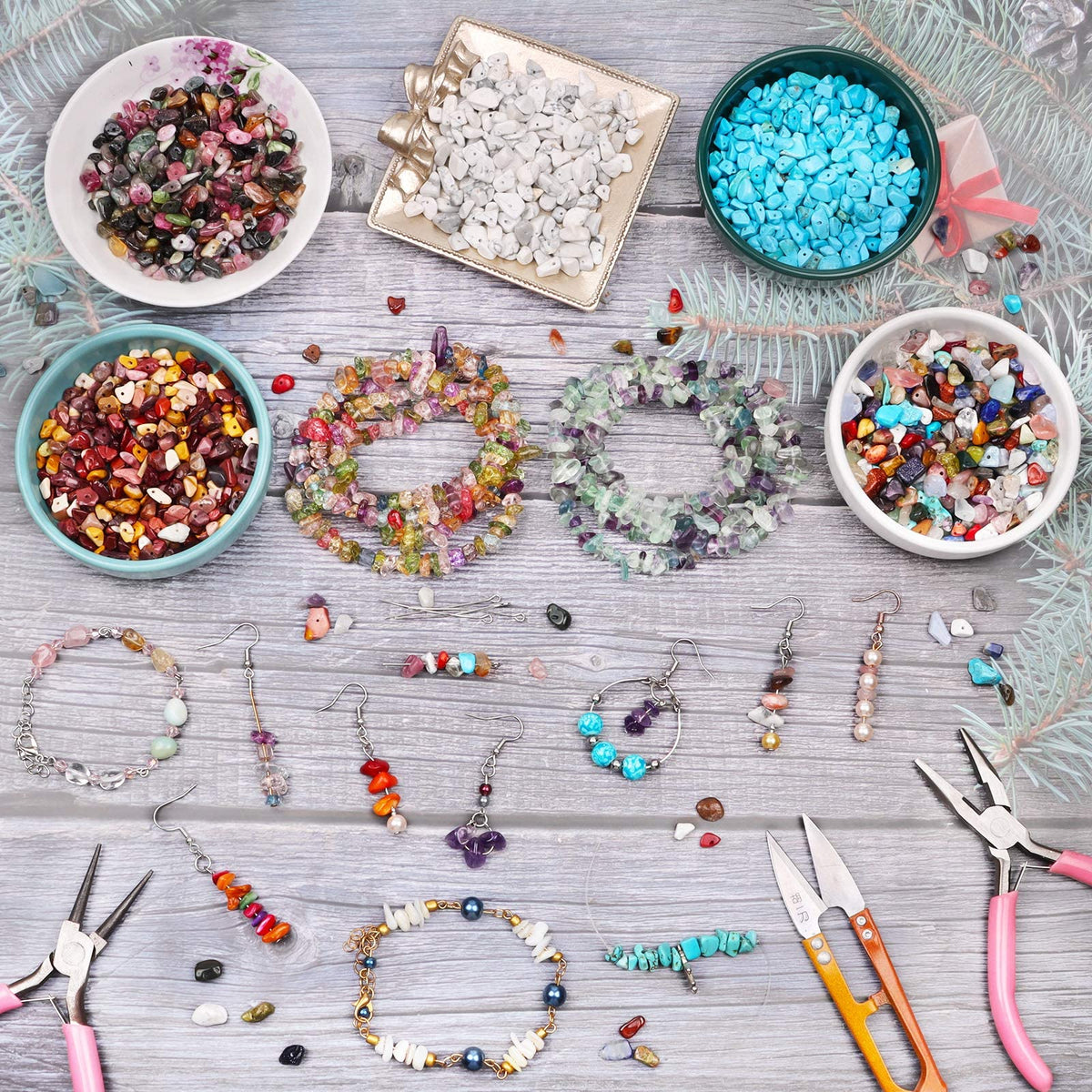 500 pcs Natural Chip Stone Beads, Red 5-8 mm Irregular Gemstones Healing Crystal Loose Bead for Jewelry Making Bracelet Crafting
