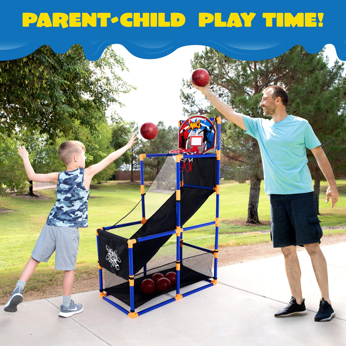 JOYIN Arcade Basketball Game Set with 4 Balls and Hoop for Kids 3 to 12 Years Old Indoor Outdoor Sport Play - Easy Set Up - Air Pump Included - Ideal for Competition