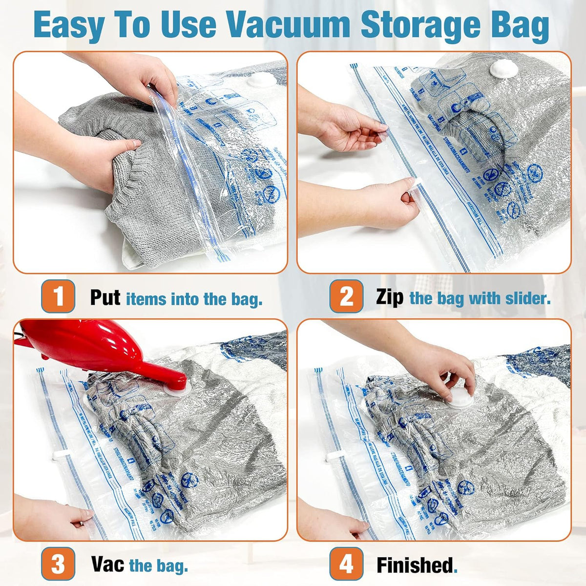 Skiennix Vacuum Storage Bags - 10 Small Space Saver Vacuum Seal Bags with Travel Hand Pump